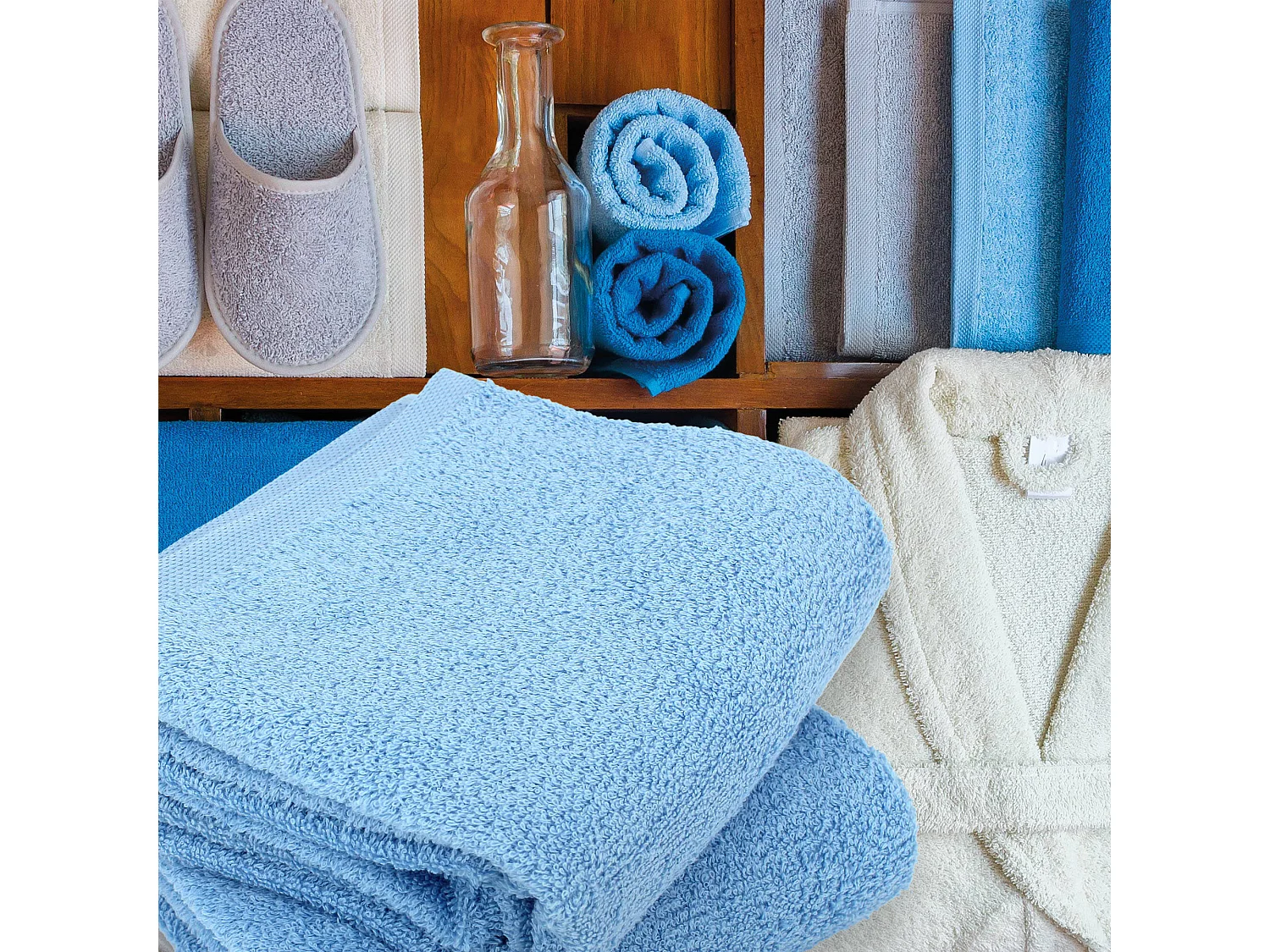 Lot de 2 draps de douche 70x130 cm ALPHA bleu Ciel