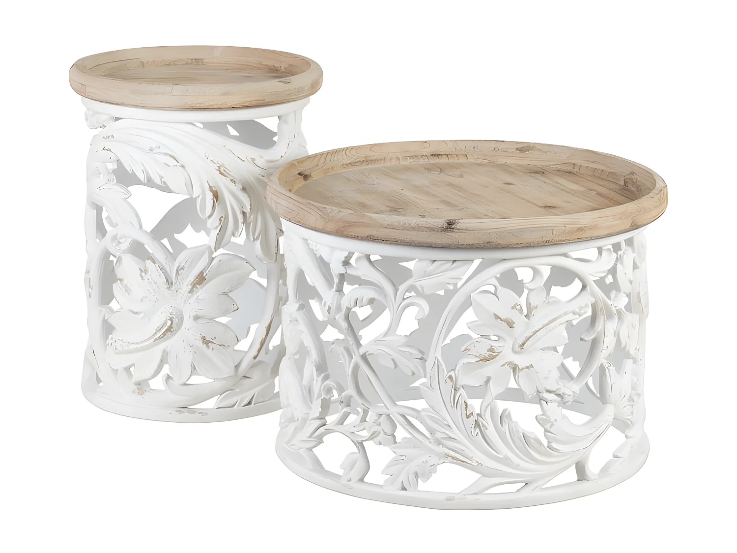 Table basse ronde Bois/Blanc Taille S - ANEMONE