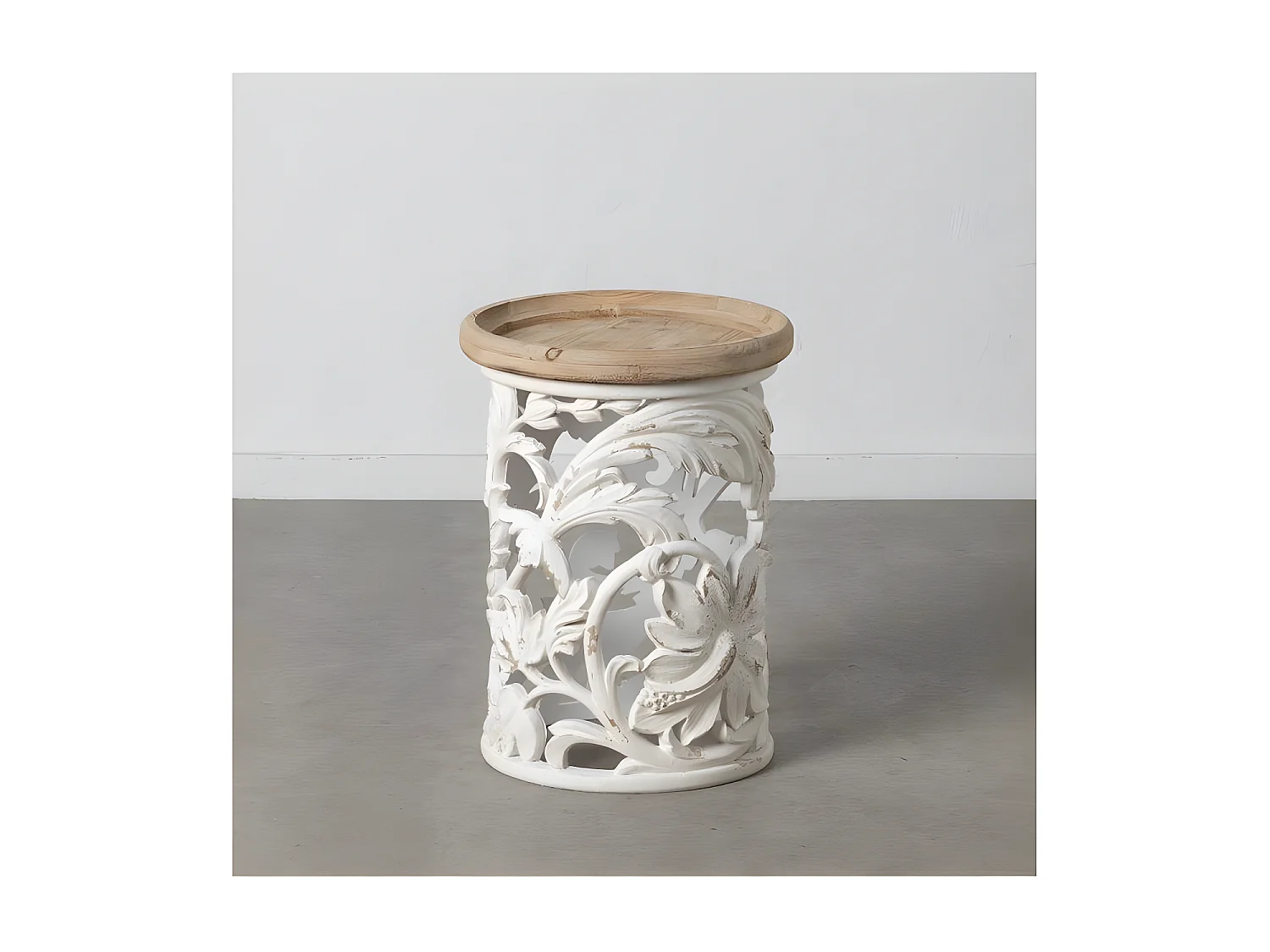 Table basse ronde Bois/Blanc Taille S - ANEMONE