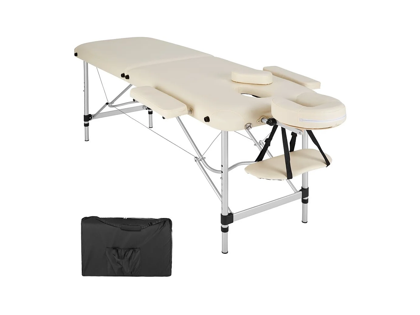 Camilla de masaje portátil plegable de aluminio de 2 zonas + funda beige 2008133