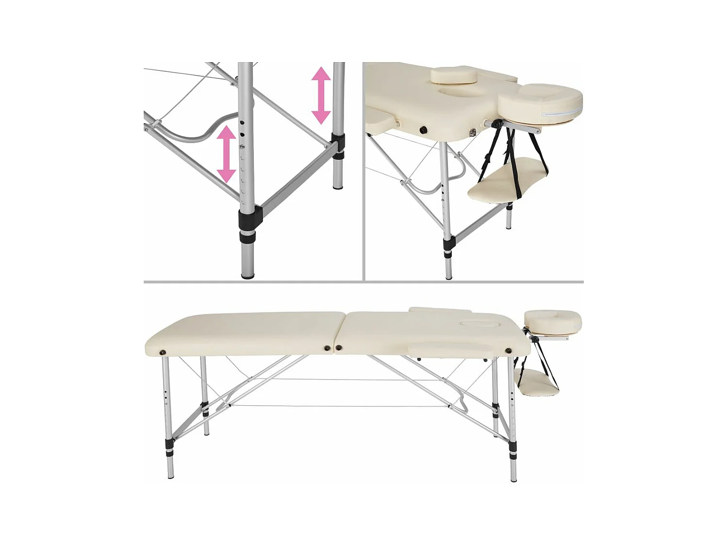 Camilla de masaje portátil plegable de aluminio de 2 zonas + funda beige 2008133