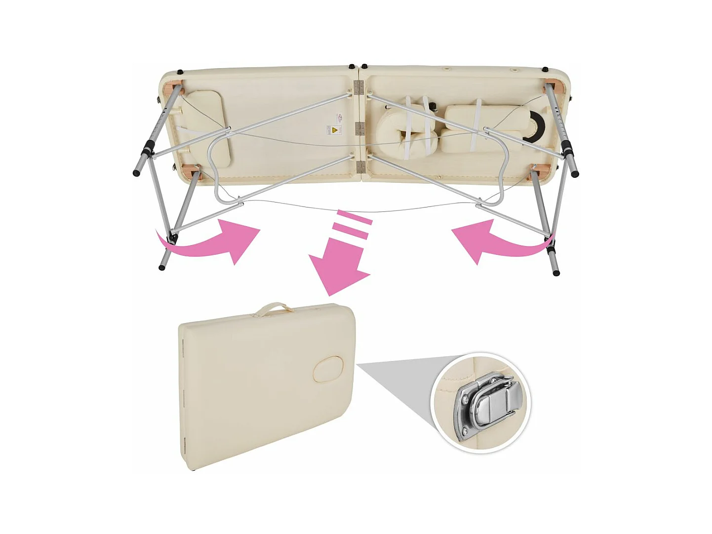 Camilla de masaje portátil plegable de aluminio de 2 zonas + funda beige 2008133