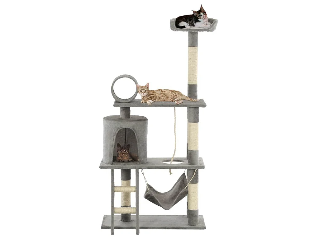 Arbre à chat griffoir grattoir niche jouet animaux peluché en sisal 140 cm gris 3702125