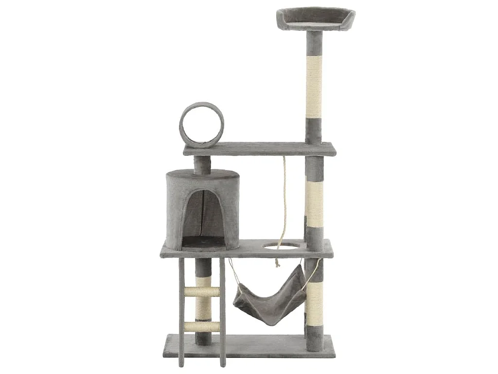 Arbre à chat griffoir grattoir niche jouet animaux peluché en sisal 140 cm gris 3702125