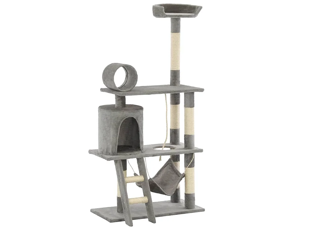 Arbre à chat griffoir grattoir niche jouet animaux peluché en sisal 140 cm gris 3702125