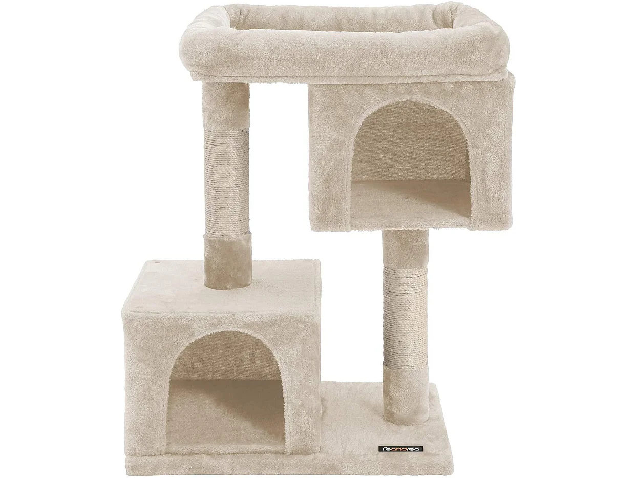 Arbre à chat colonne en sisal pour aiguiser les griffes 2 niches luxueuses maison de jeu meubles pour chatons chats et félins couleur beige 12_0000156