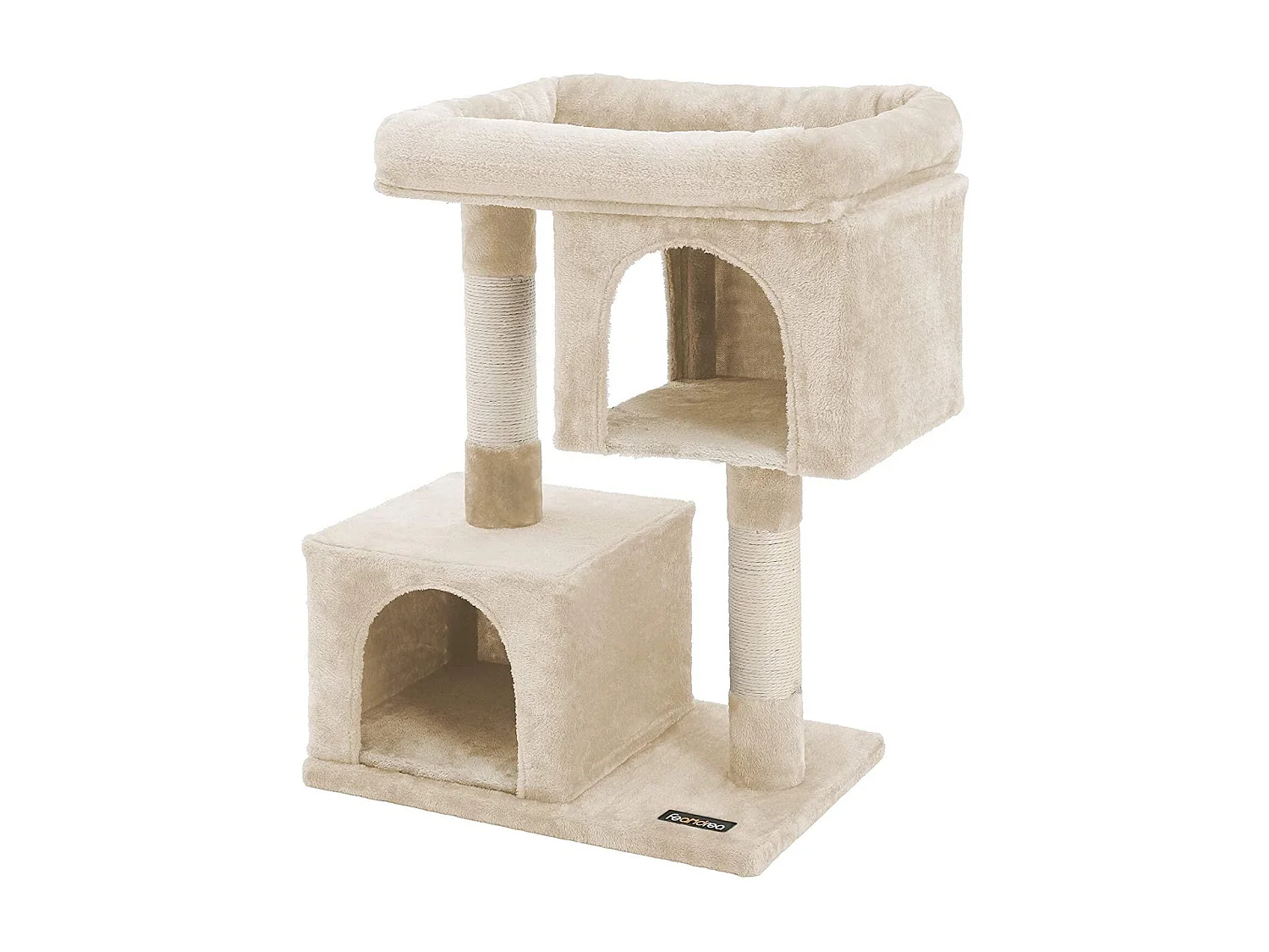Arbre à chat colonne en sisal pour aiguiser les griffes 2 niches luxueuses maison de jeu meubles pour chatons chats et félins couleur beige 12_0000156