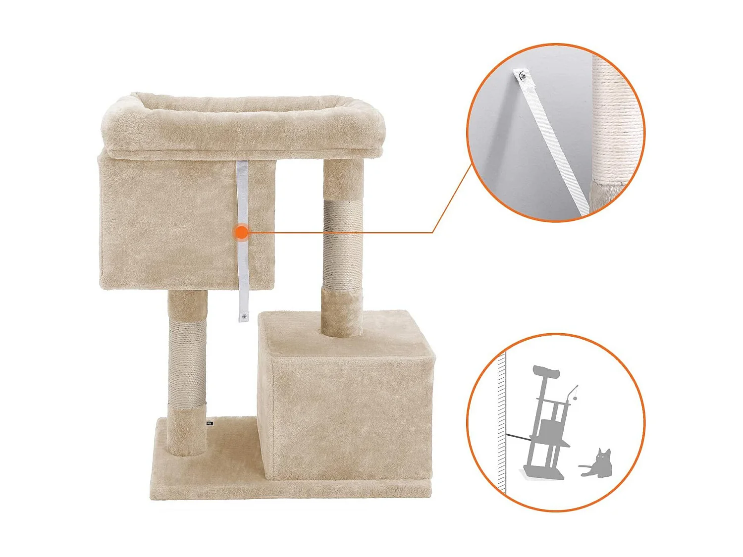 Arbre à chat colonne en sisal pour aiguiser les griffes 2 niches luxueuses maison de jeu meubles pour chatons chats et félins couleur beige 12_0000156