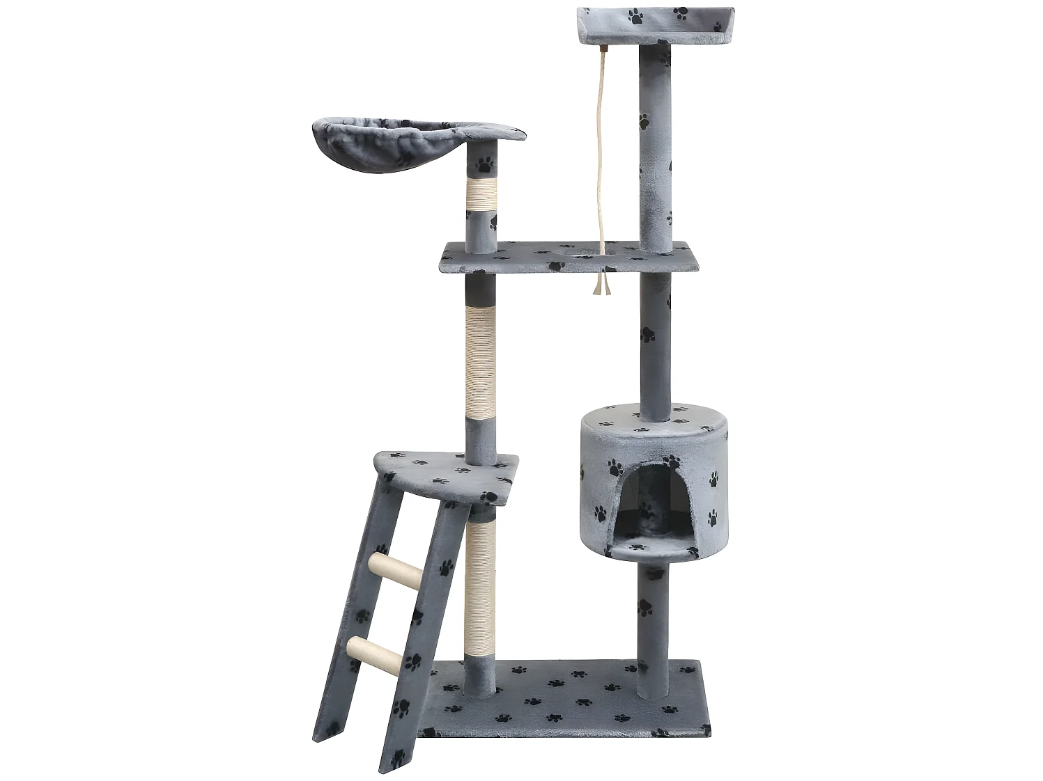 Arbre à chat griffoir grattoir niche jouet animaux peluché et sisal 150 cm empreintes de pattes gris 3702101/2