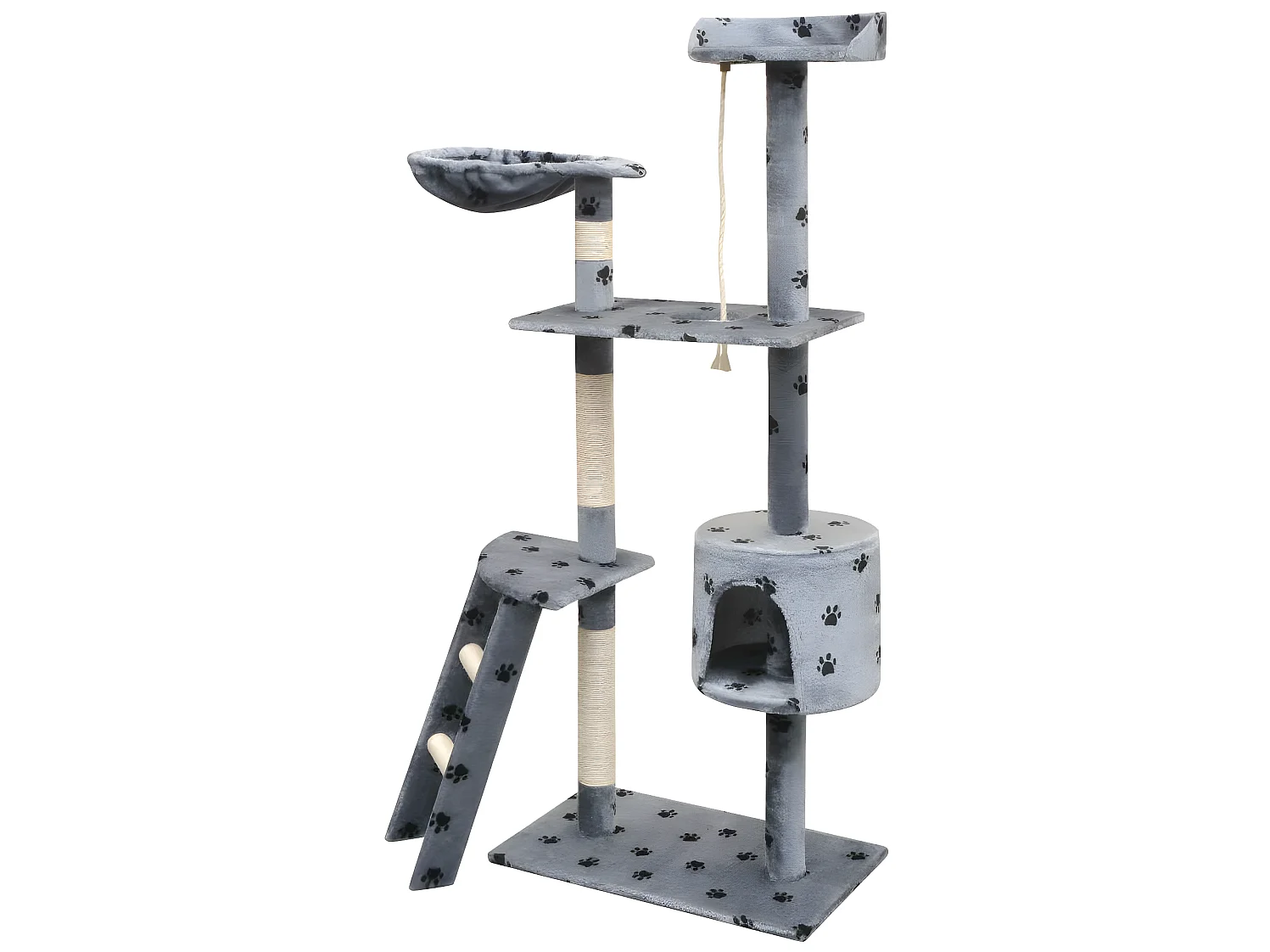 Arbre à chat griffoir grattoir niche jouet animaux peluché et sisal 150 cm empreintes de pattes gris 3702101/2