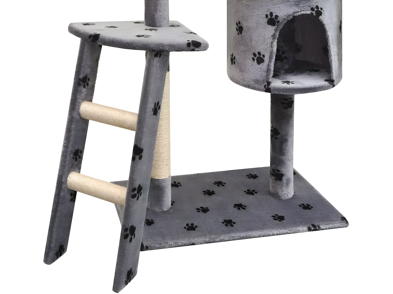 Arbre à chat griffoir grattoir niche jouet animaux peluché et sisal 150 cm empreintes de pattes gris 3702101/2