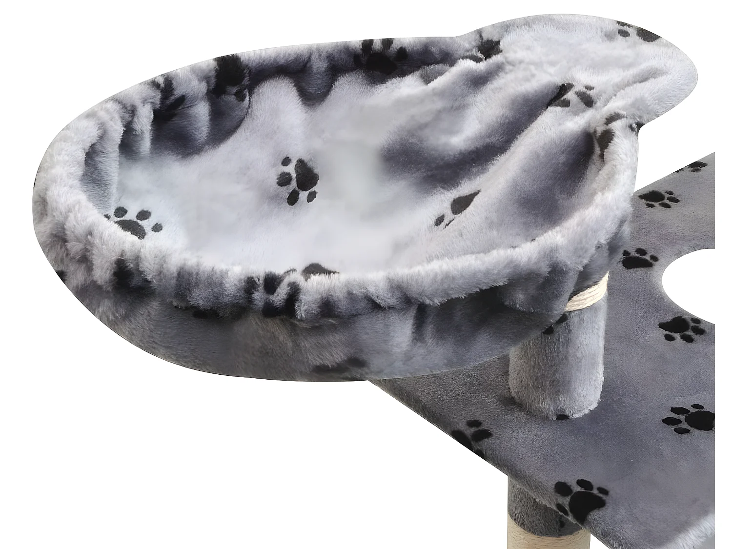 Arbre à chat griffoir grattoir niche jouet animaux peluché et sisal 150 cm empreintes de pattes gris 3702101/2
