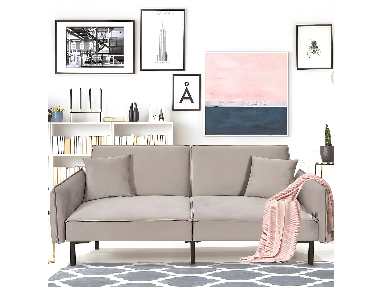 VIKTOR - Canapé Convertible 2 Places Velours Taupe