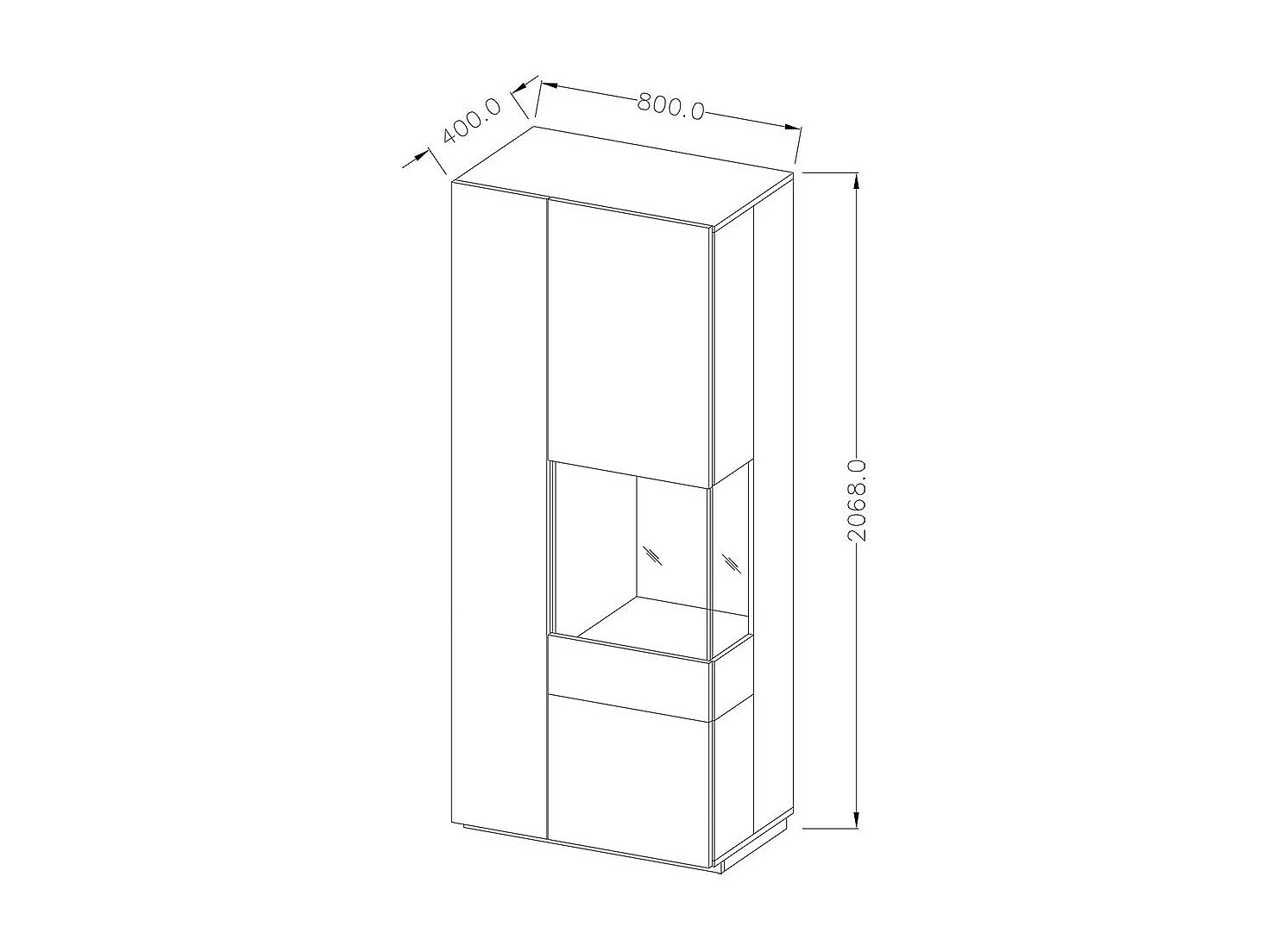 Vitrine collection KILES coloris gris anthracite et chêne. Modèle vitrine à droite. LED intégrée