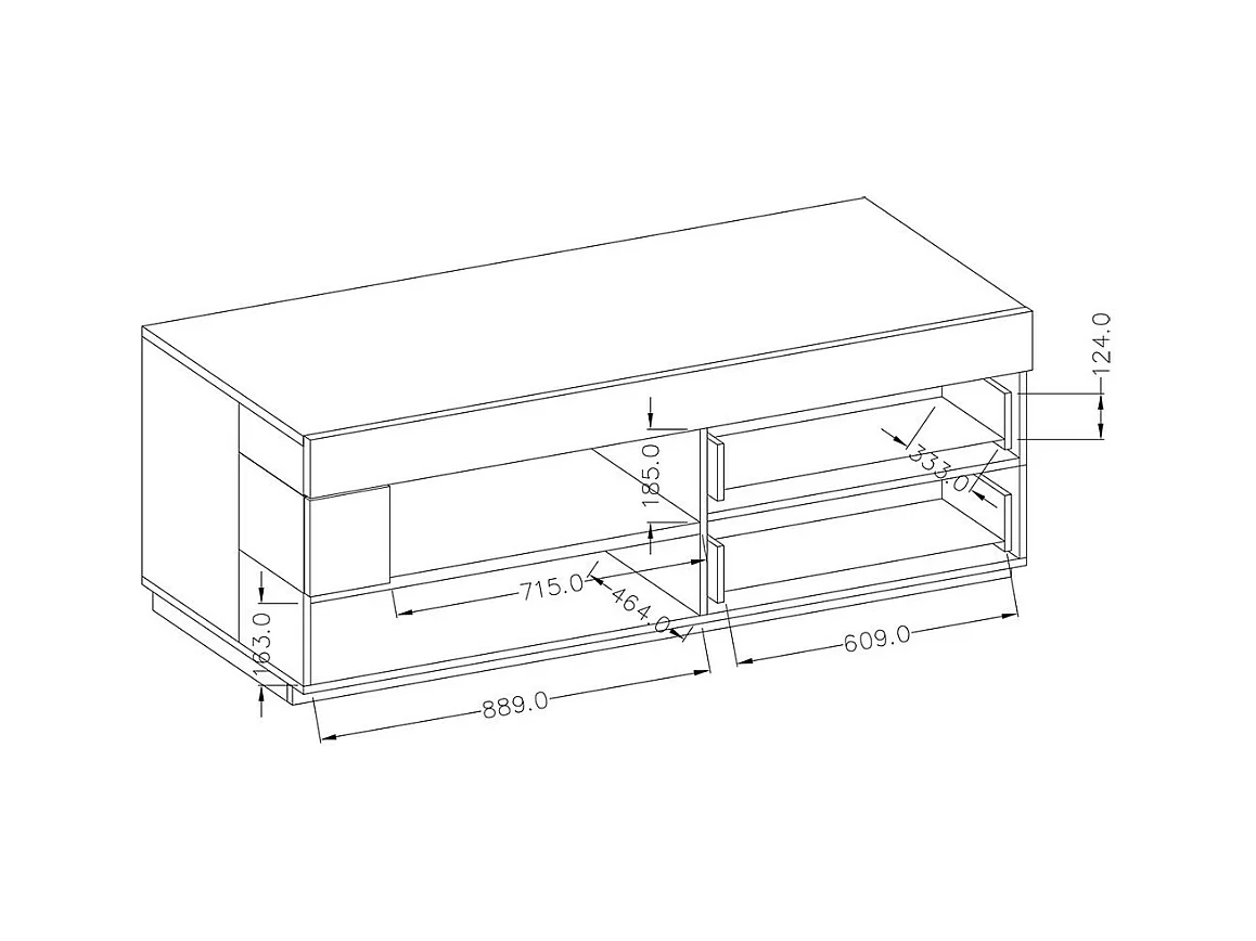 TV-Möbel 160 cm Kollektion KILES. Farbe Anthrazitgrau und Eiche. Designstil.