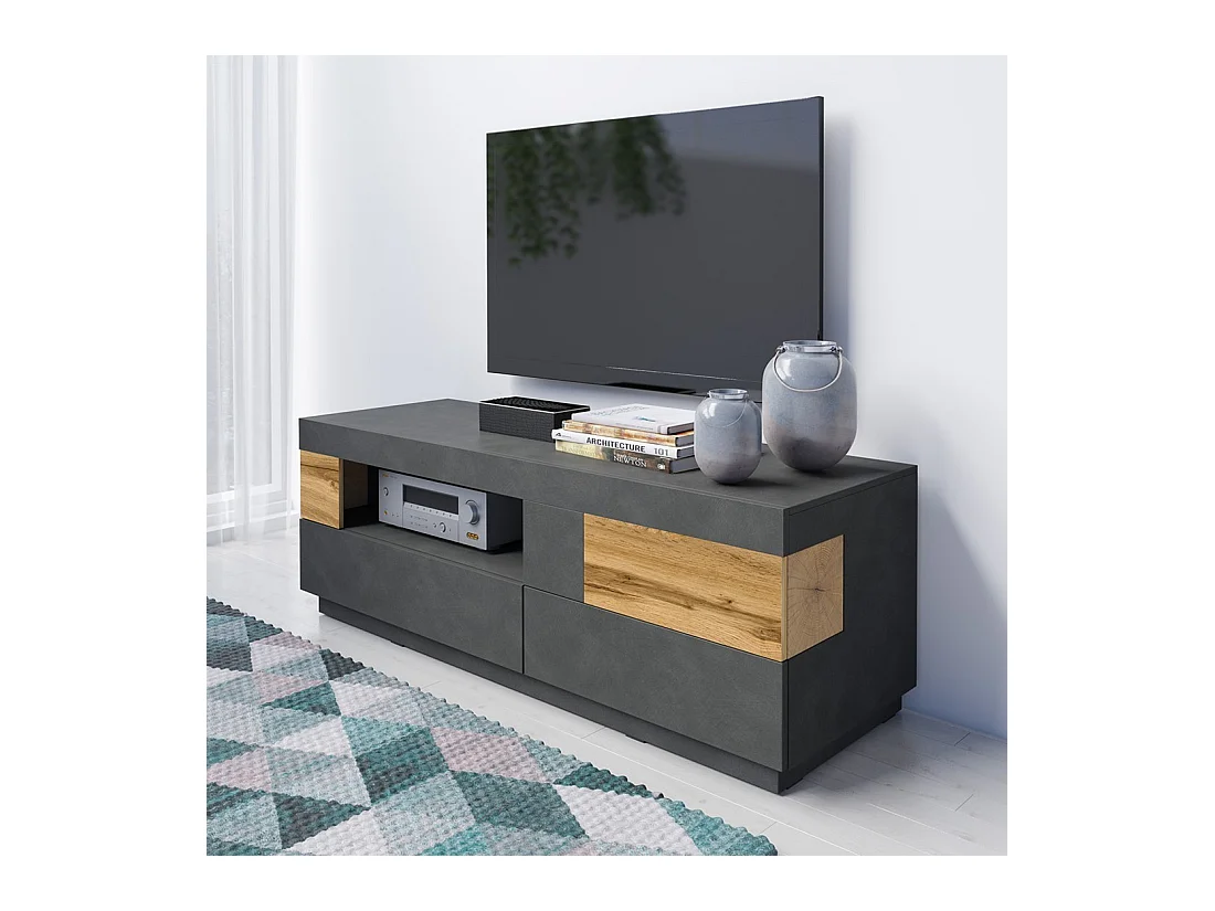 TV-Möbel 160 cm Kollektion KILES. Farbe Anthrazitgrau und Eiche. Designstil.