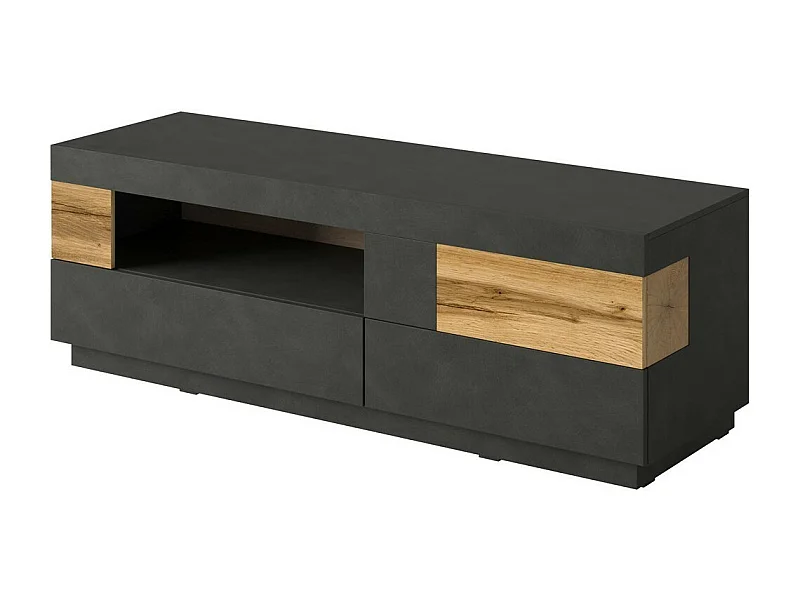 Meuble TV 160cm collection KILES. Coloris gris anthracite et chêne. Style design.
