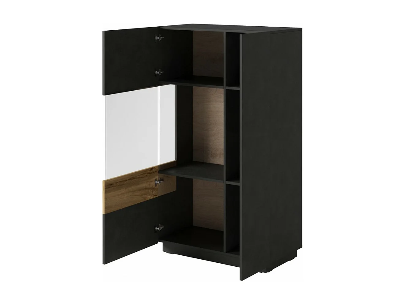 Hoher KILES Buffet mit LED, 2 Türen, anthrazit und Eiche, Glastür links