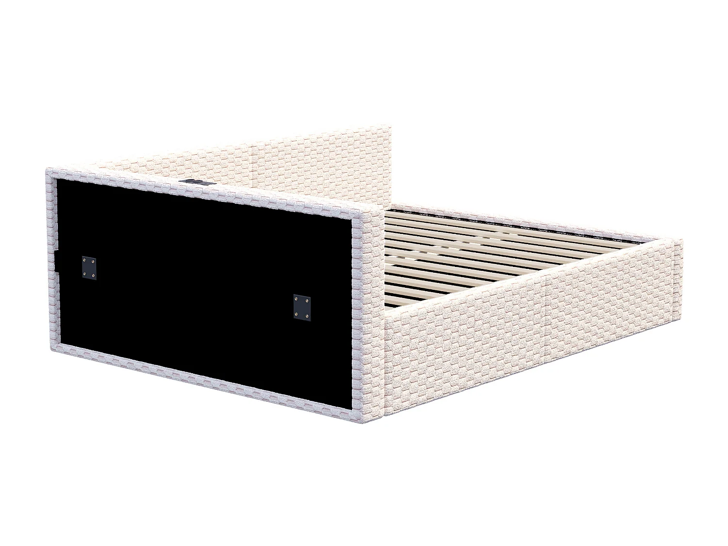 Gepolstertes Kinderbett mit hydraulischem Stauraum – 140 x 200 cm – mit LED-Beleuchtung und 2 USB-Anschlüssen – L-förmiges Kopfteil – Samt – beige