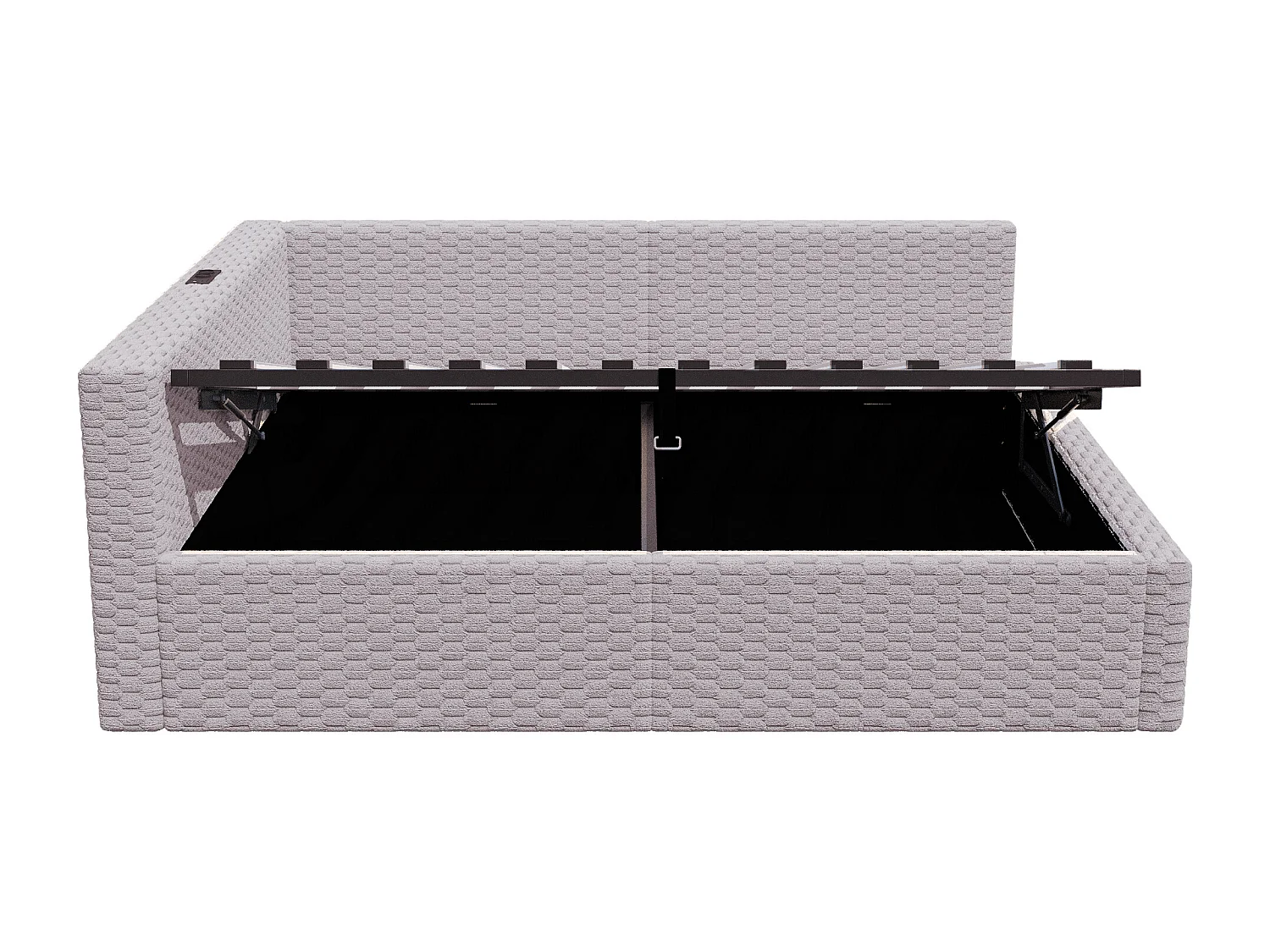 Gepolstertes Kinderbett mit hydraulischem Stauraum – 140 x 200 cm – mit LED-Beleuchtung und 2 USB-Anschlüssen – L-förmiges Kopfteil – Samt – grau