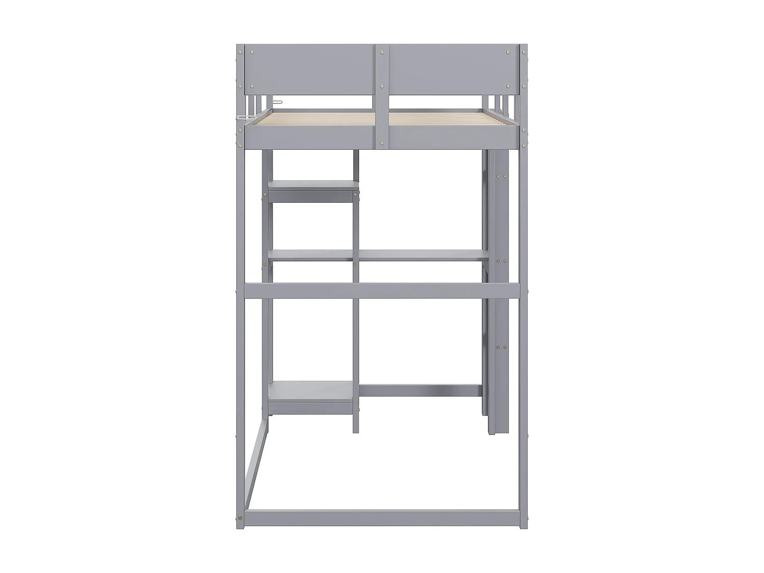 Hochbett für Kinder – 90 x 200 cm – mit Ablagefach – Holz + MDF – grau
