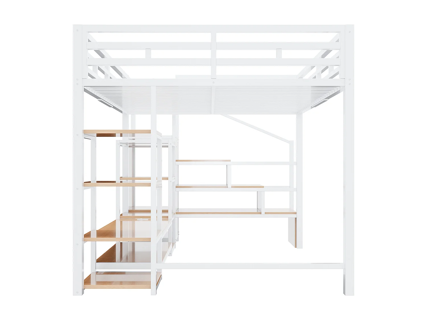 Lit mezzanine enfant - 140 x 200 cm - avec meuble TV + prise + échelle de sécurité + étagère de rangement - métal - blanc