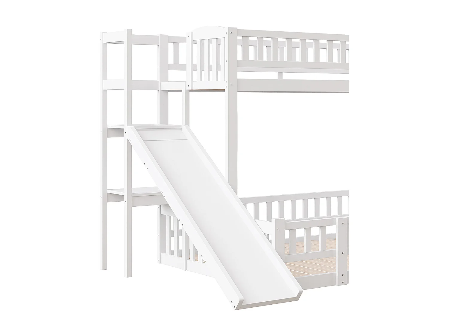 Stapelbed 90x200cm & 140x200cm in hout - met glijbaan + spijlen - Wit