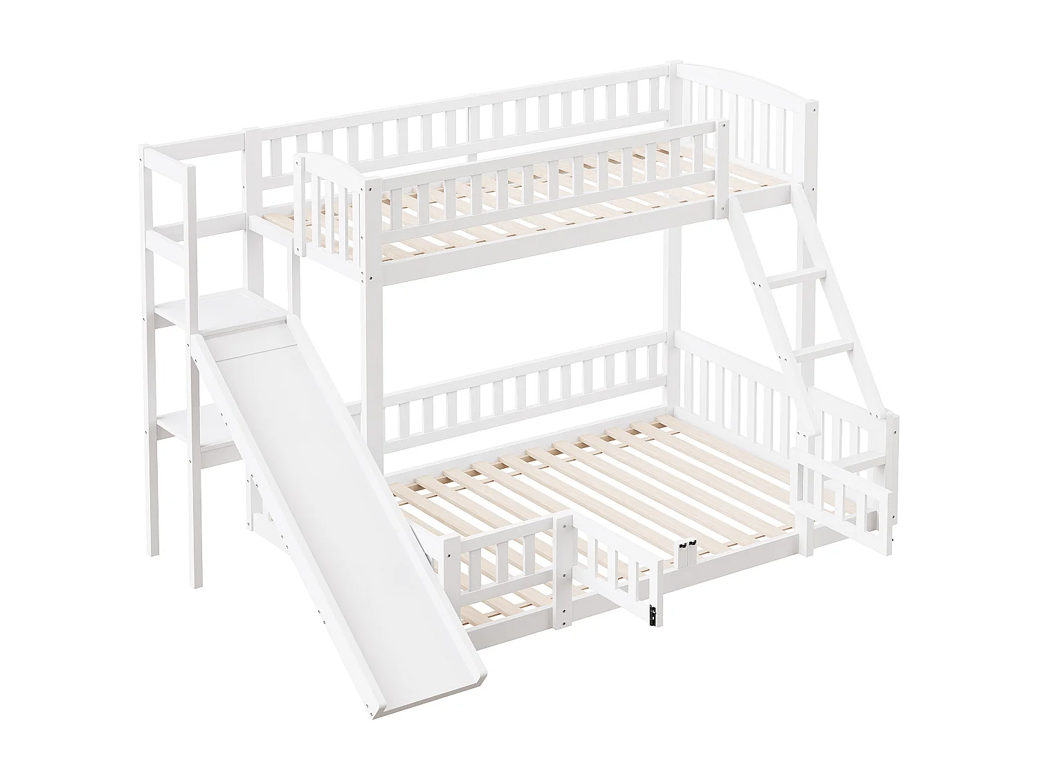 Stapelbed 90x200cm & 140x200cm in hout - met glijbaan + spijlen - Wit