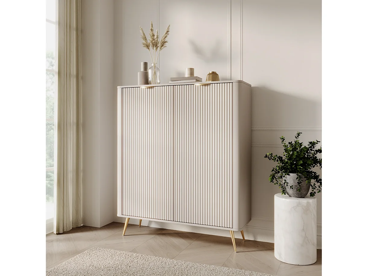Kommode: 2 Türen, Beige, 113,2 x 38 x 134,1 cm