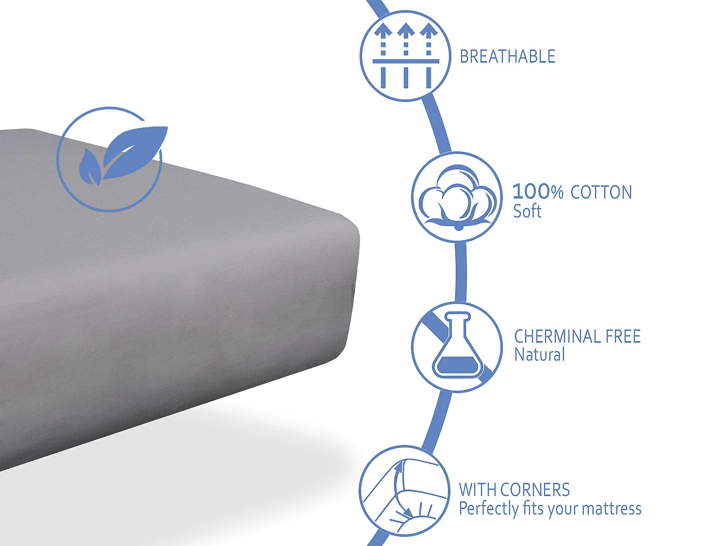 100% katoenen laken 80x160, set van 2 in parelgrijs en wit. Ideaal voor Montessori-bedden