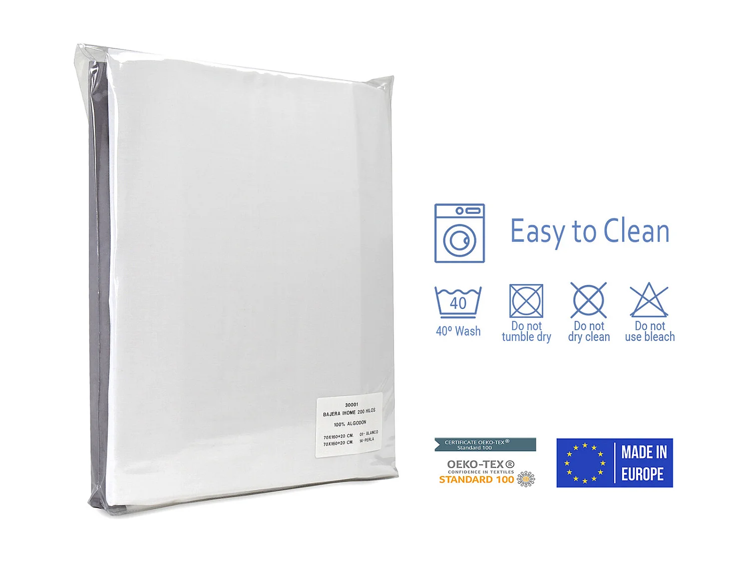 100% katoenen laken 80x160, set van 2 in parelgrijs en wit. Ideaal voor Montessori-bedden