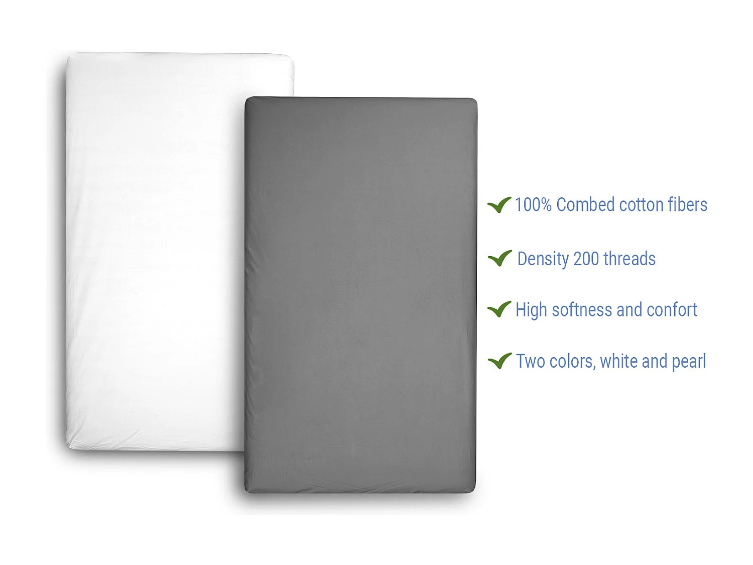 100% katoenen laken 80x160, set van 2 in parelgrijs en wit. Ideaal voor Montessori-bedden