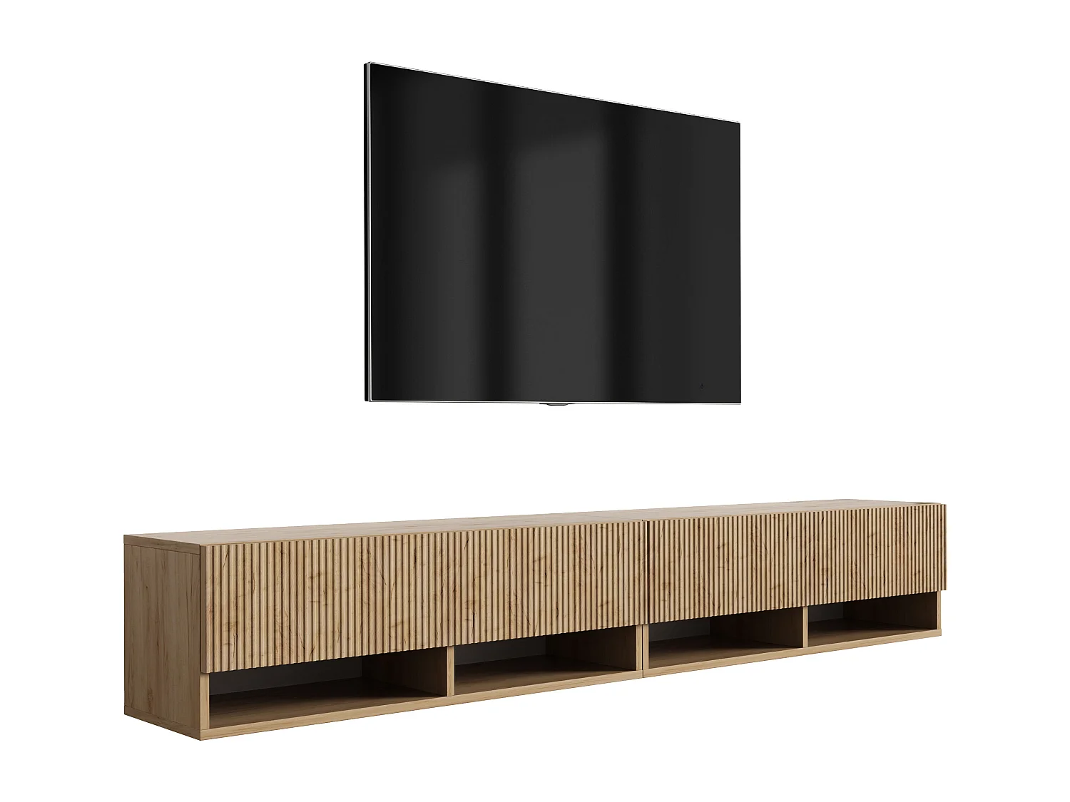 TV-Schrank (2 x 100 cm), geriffelte Fronten, Eiche Craft, 200 × 32 × 33,6 cm