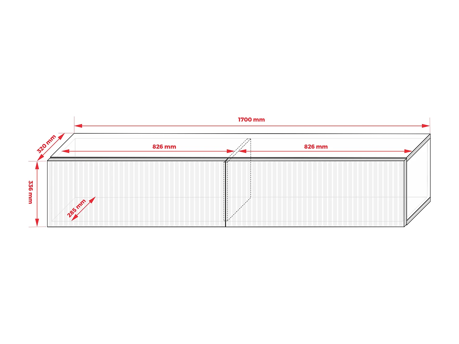 TV-Schrank mit geriffelte Fronten, Eiche Craft, 170 × 32 × 33,6 cm