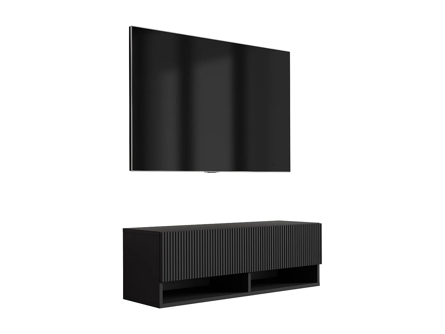 TV-Schrank mit geriffelter Front, Mattschwarz, 100 × 32 × 33,6 cm