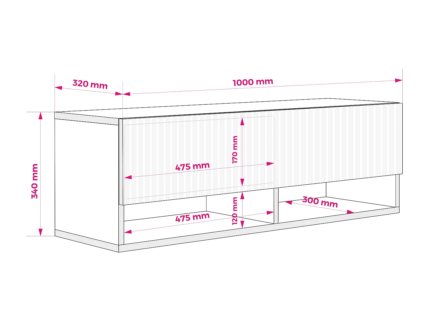 TV-Schrank mit geriffelter Front, Mattschwarz, 100 × 32 × 33,6 cm