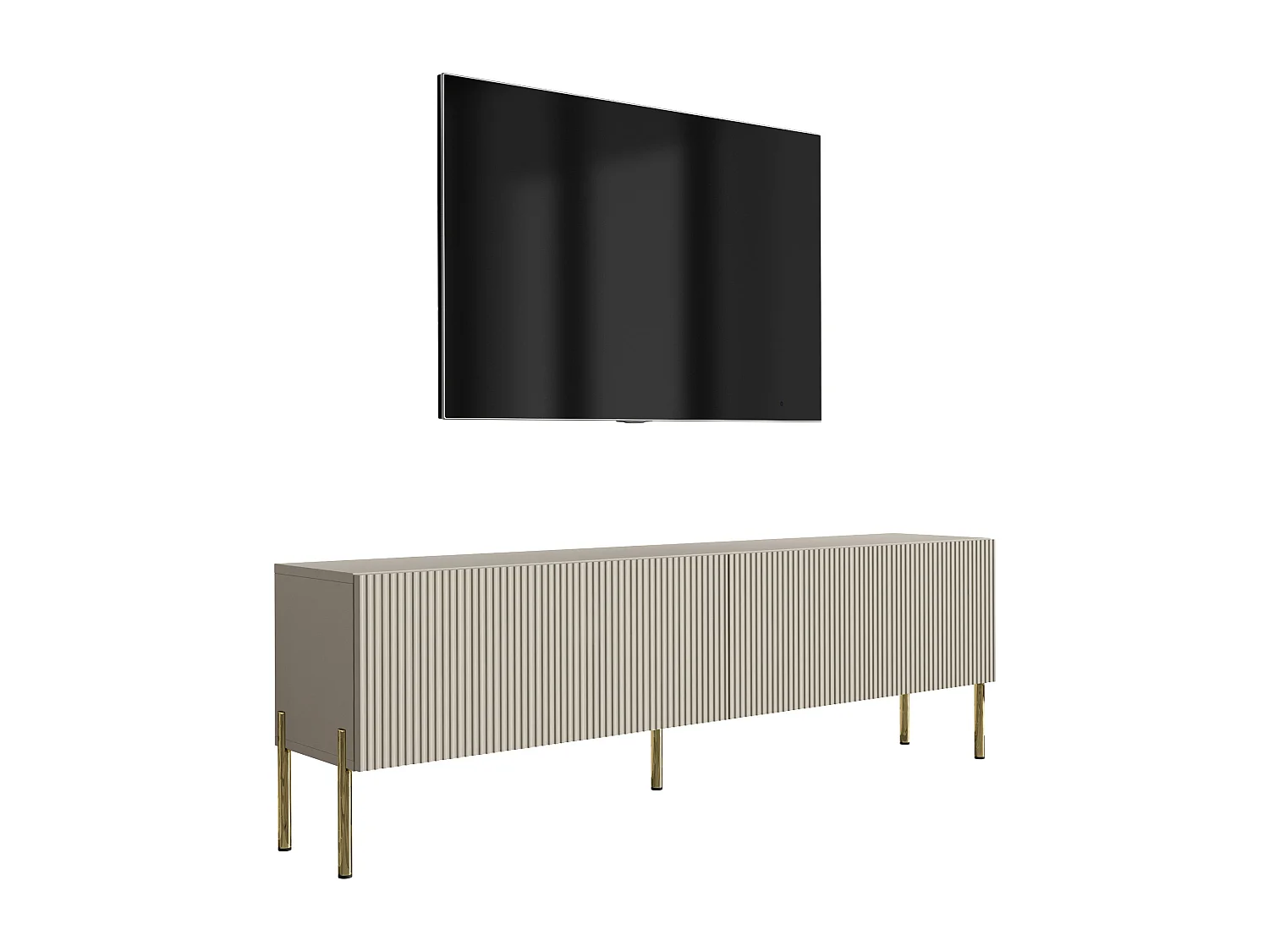TV-Schrank mit geriffelte Fronten, Kaschmir, gerade goldene Beine, 170 × 32 × 52 cm