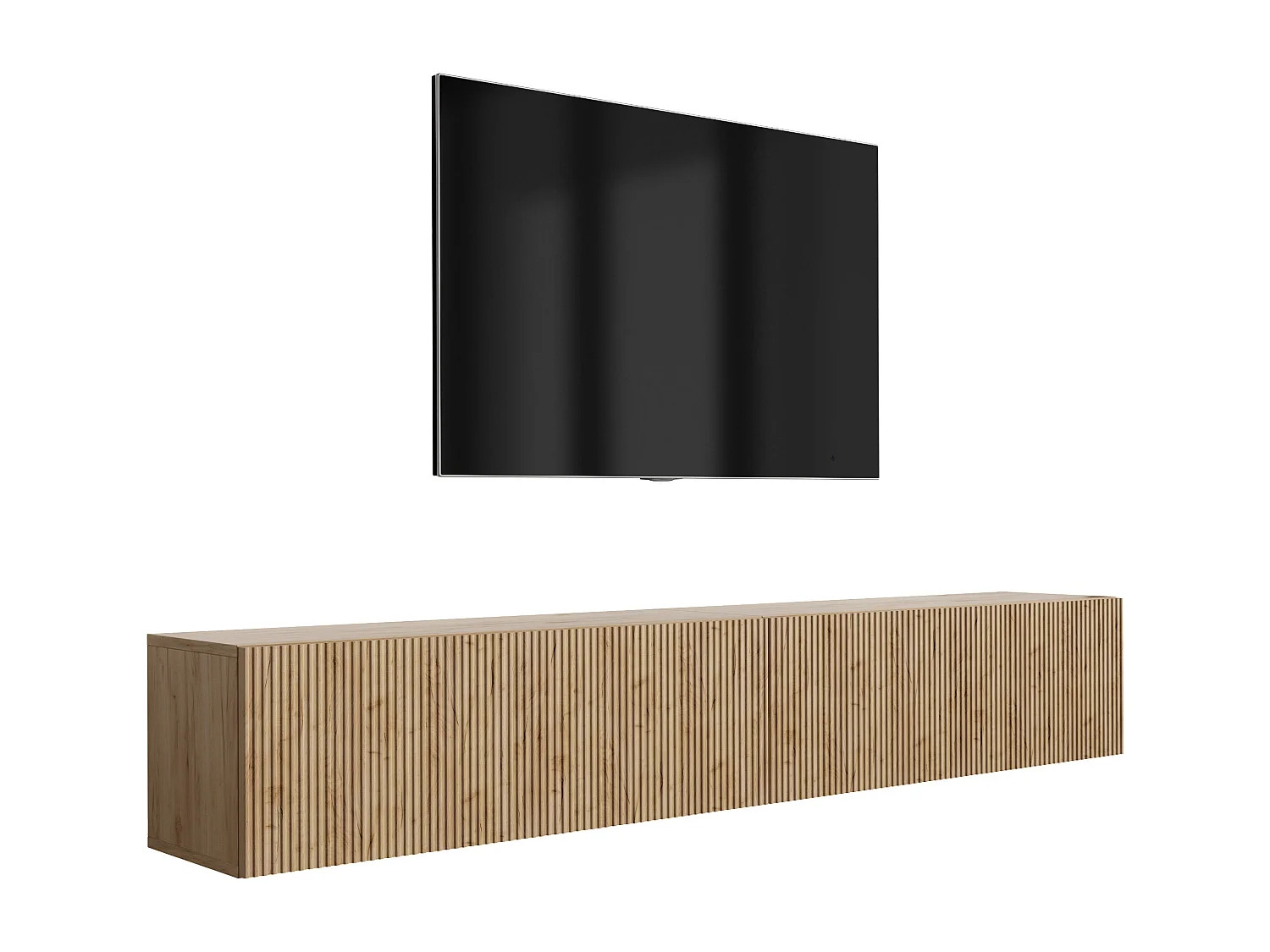 TV-Schrank (2 x 100 cm), geriffelte Fronten, Eiche Craft, 200 × 32 × 33,6 cm