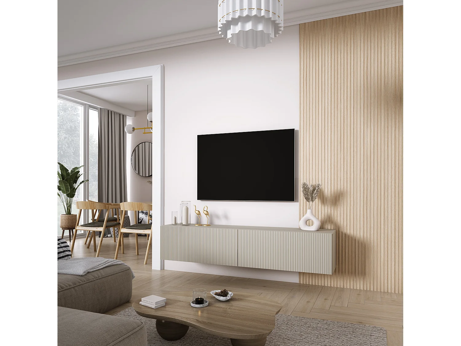 TV-Schrank mit geriffelte Fronten, Kaschmir, 170 × 32 × 33,6 cm