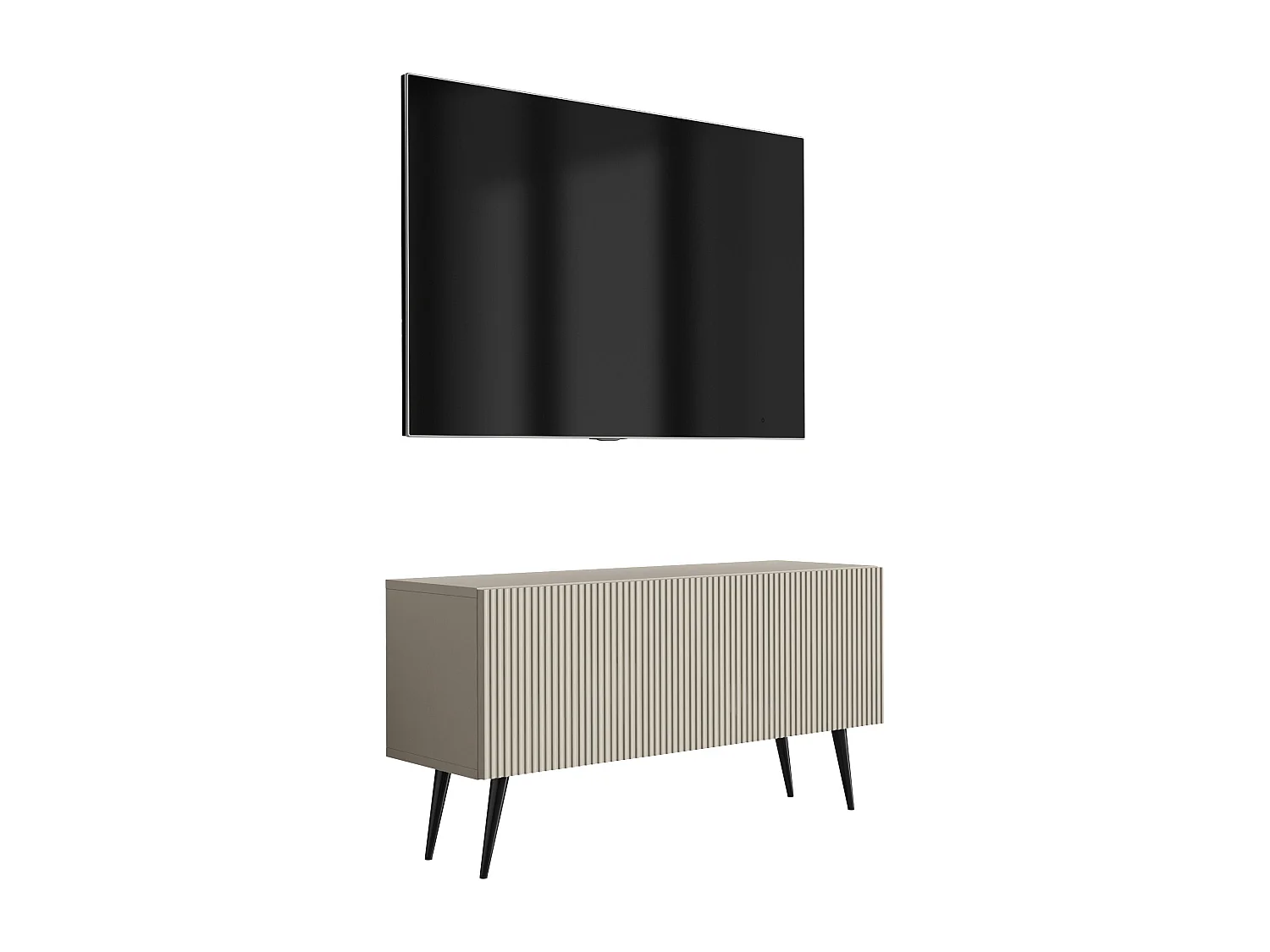 TV-meubel met gegroefd front 100, Kasjmier, zwarte schuine poten, 100 × 32 × 52 cm