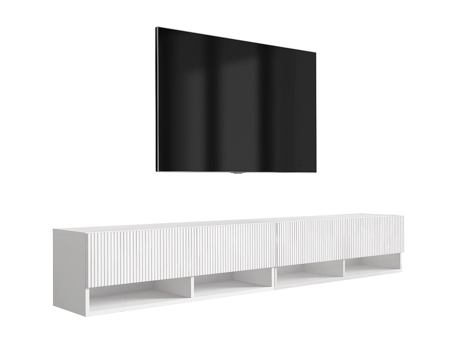 TV-Schrank (2 x 100 cm), geriffelte Fronten, Mattweiß, 200 × 32 × 33,6 cm