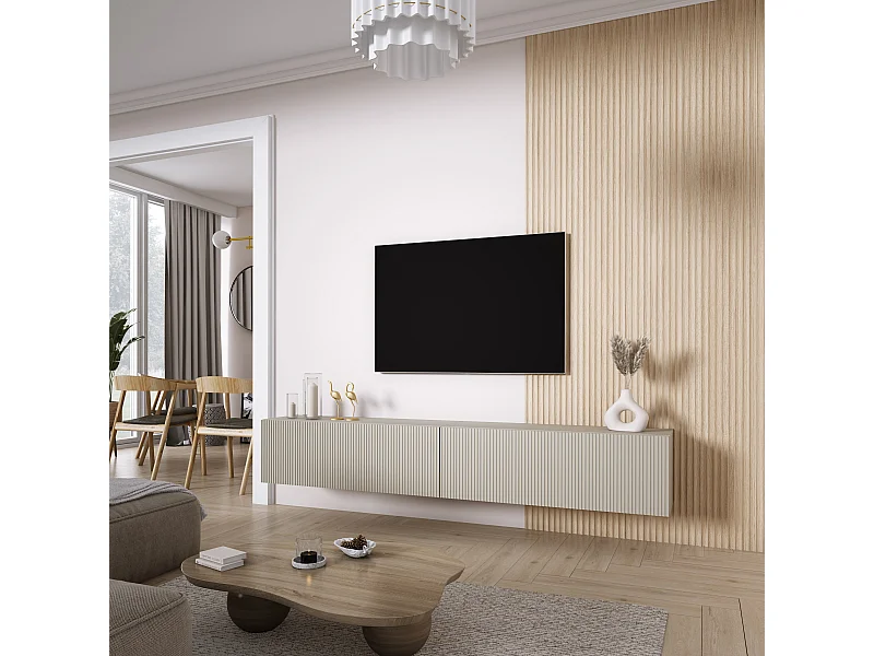 TV-Schrank (2 x 100 cm), geriffelte Fronten, Kaschmir, 200 × 32 × 33,6 cm