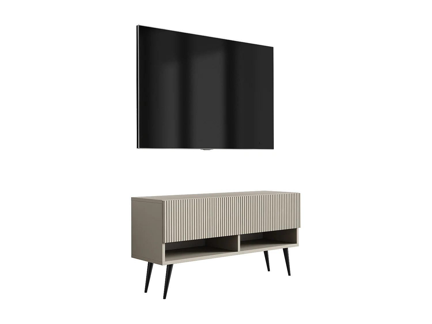 TV-Schrank mit geriffelter Front, Kaschmir, schwarze, schräge Beine, 100 × 32 × 52 cm