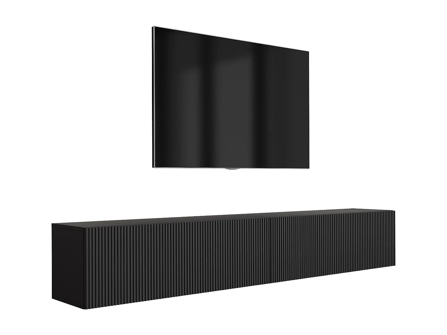 TV-Schrank (2 x 100 cm), geriffelte Fronten, Mattschwarz, 200 × 32 × 33,6 cm