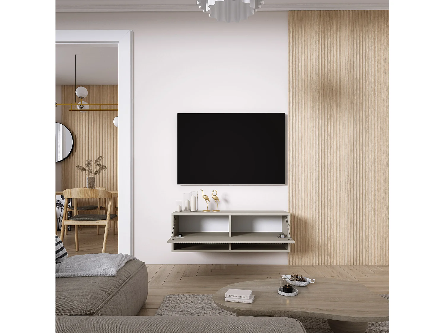 TV-Schrank mit geriffelter Front, Kaschmir, 100 × 32 × 33,6 cm