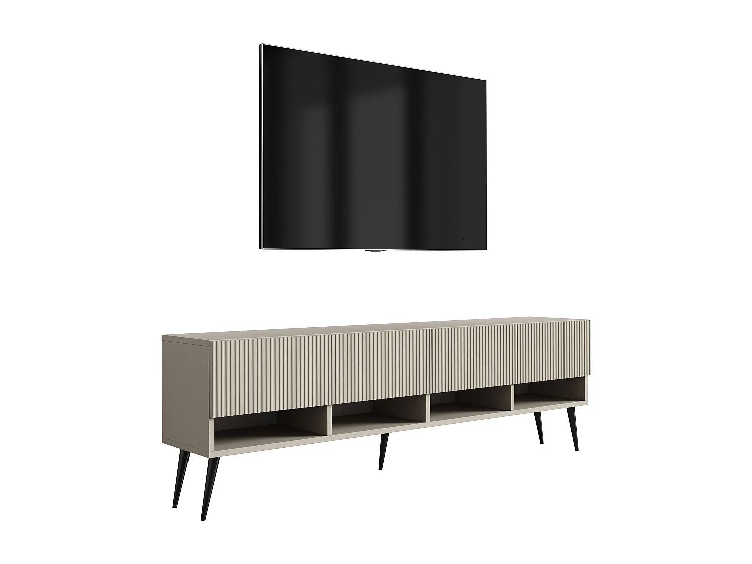 TV-Schrank mit geriffelte Fronten, Kaschmir, schwarze, schräge Beine, 170 × 32 × 52 cm
