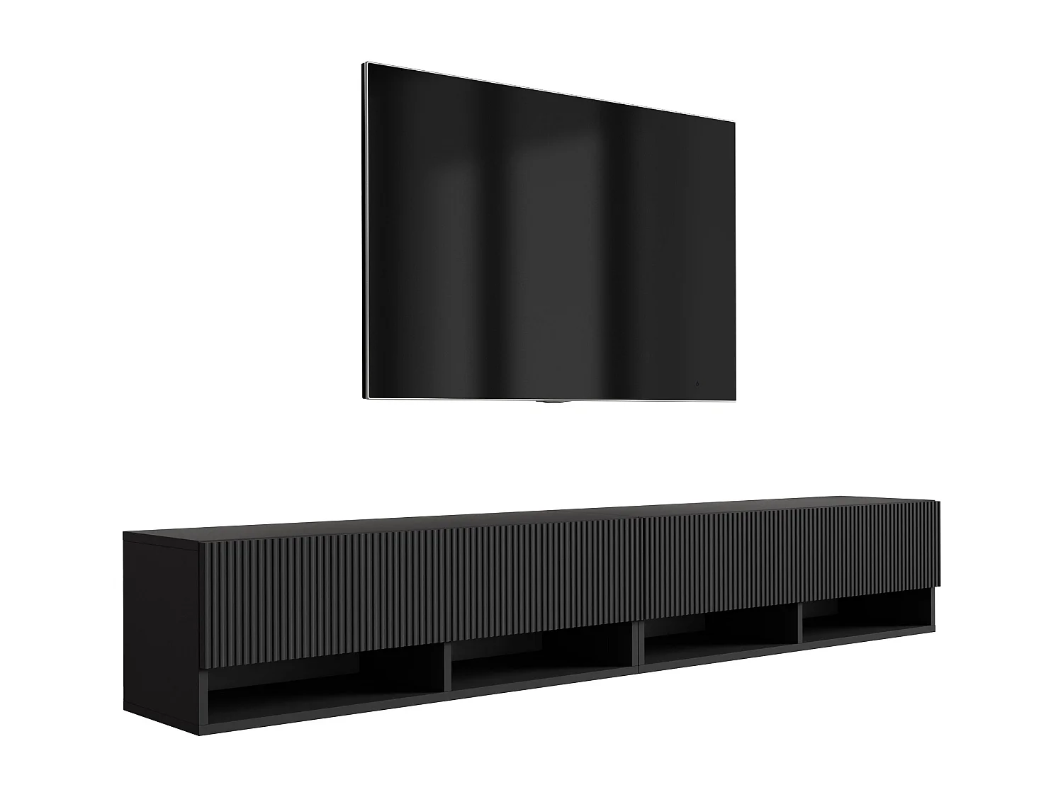 TV-Schrank (2 x 100 cm), geriffelte Fronten, Mattschwarz, 200 × 32 × 33,6 cm