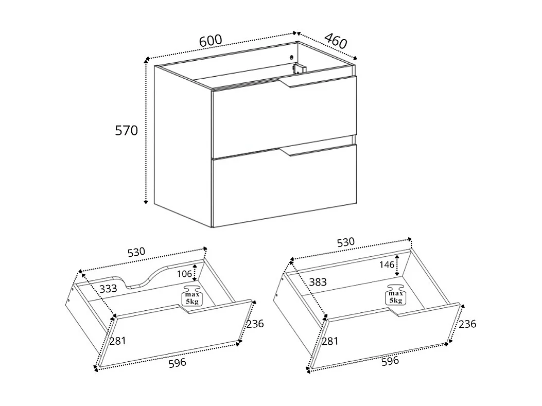 Wandgemonteerd badkamermeubel, wit, 60 x 57 x 46 cm