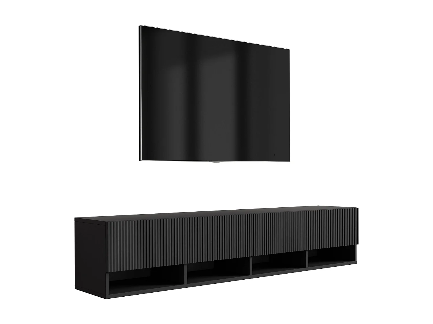 TV-Schrank mit geriffelte Fronten, Mattschwarz, 170 × 32 × 33,6 cm