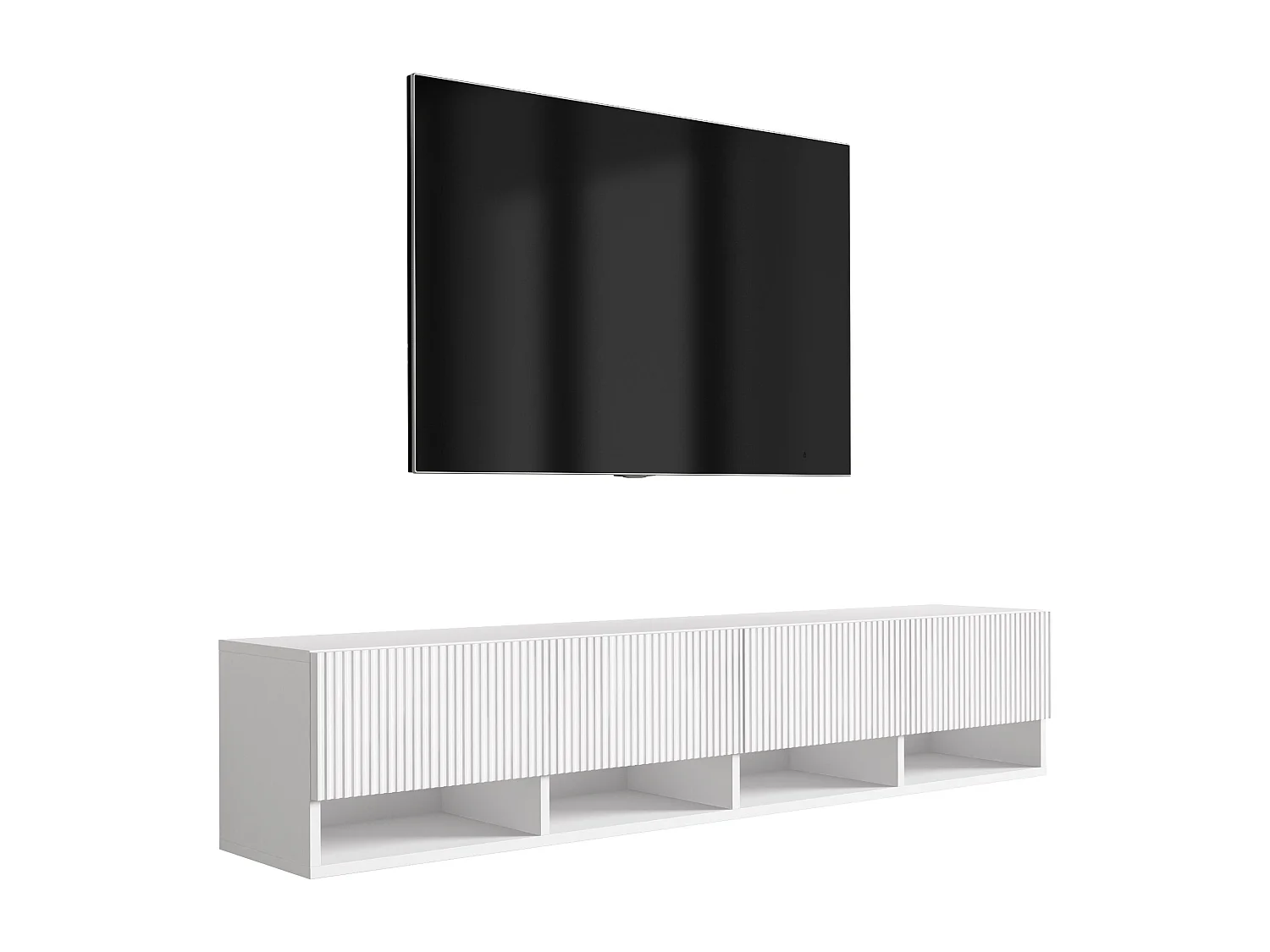 Szafka pod telewizor 170, fronty ryflowane, Biały Mat, 170 × 32 × 33,6 cm
